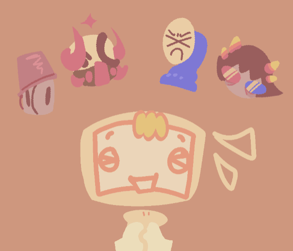 Parry has an excited look on their face as they tell you about their 4 main interests, with spud, subspace, fanny, and sollux looming over their head.